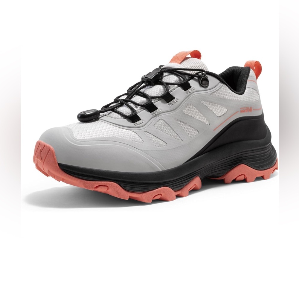 Women’s Trail Sneakers in Light Gray with Coral Accents